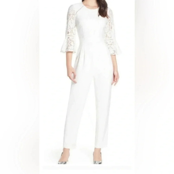 Eliza J Winter Off White Cream Lace Jumpsuit - Picture 1 of 12